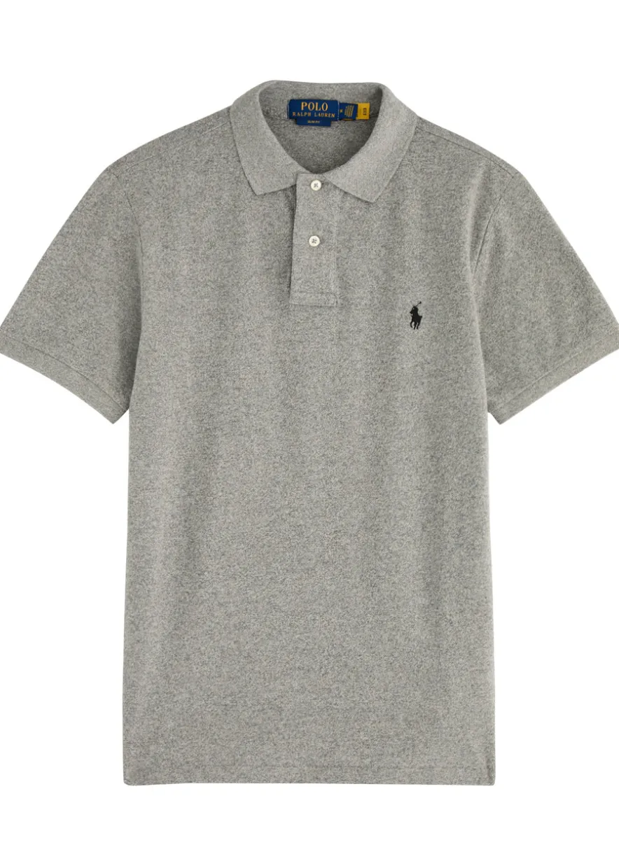 Grey slim piqué cotton polo shirt