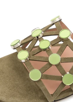 Grid embellished suede sliders