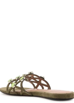 Grid embellished suede sliders