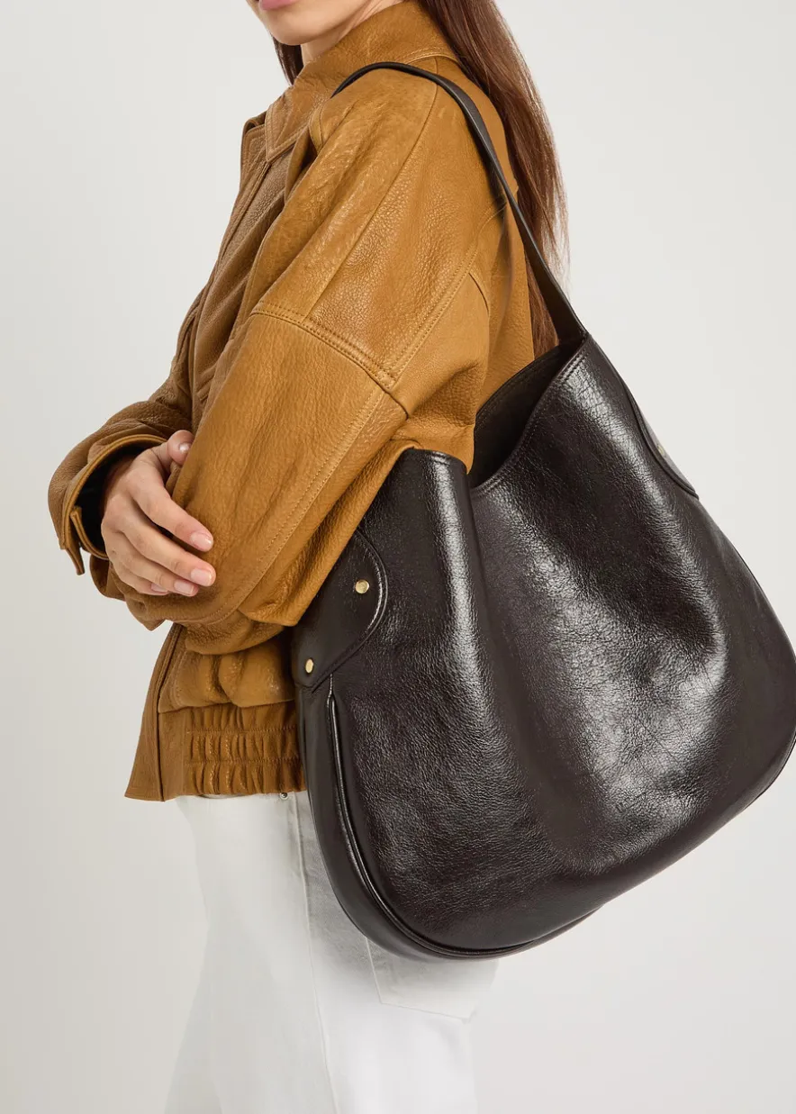 Hackney glossed grained leather shoulder bag