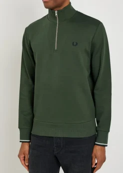 Half-zip logo-embroidered cotton sweatshirt