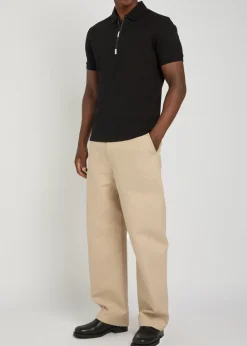 Half-zip piqué cotton shirt