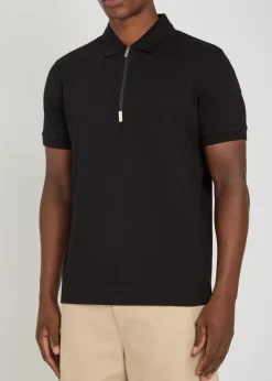 Half-zip piqué cotton shirt