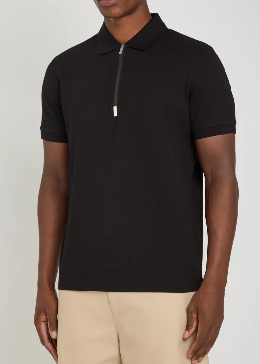 Half-zip piqué cotton shirt