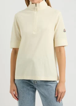 Half-zip piqué cotton T-shirt