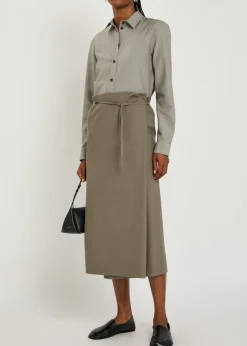 Hallie wool midi wrap skirt