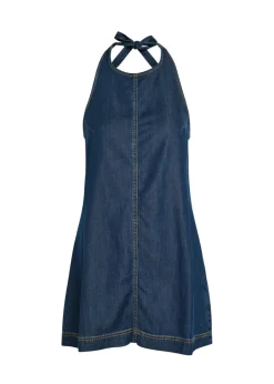 Halterneck denim mini dress