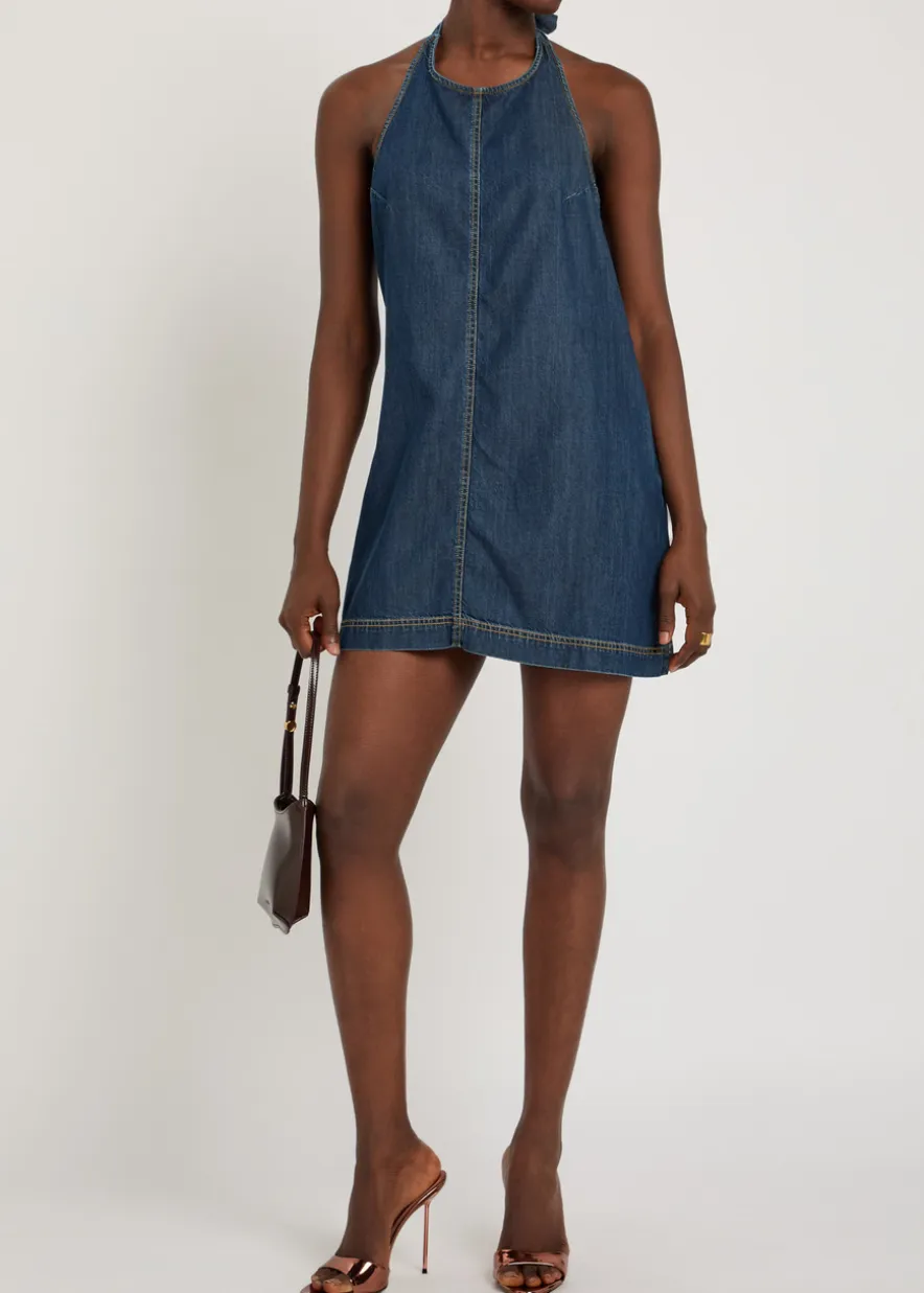 Halterneck denim mini dress