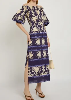 Harbour Hues patterned cotton-poplin midi dress