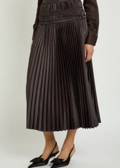 Hayes plissé satin midi skirt