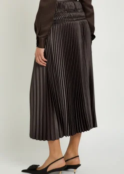Hayes plissé satin midi skirt