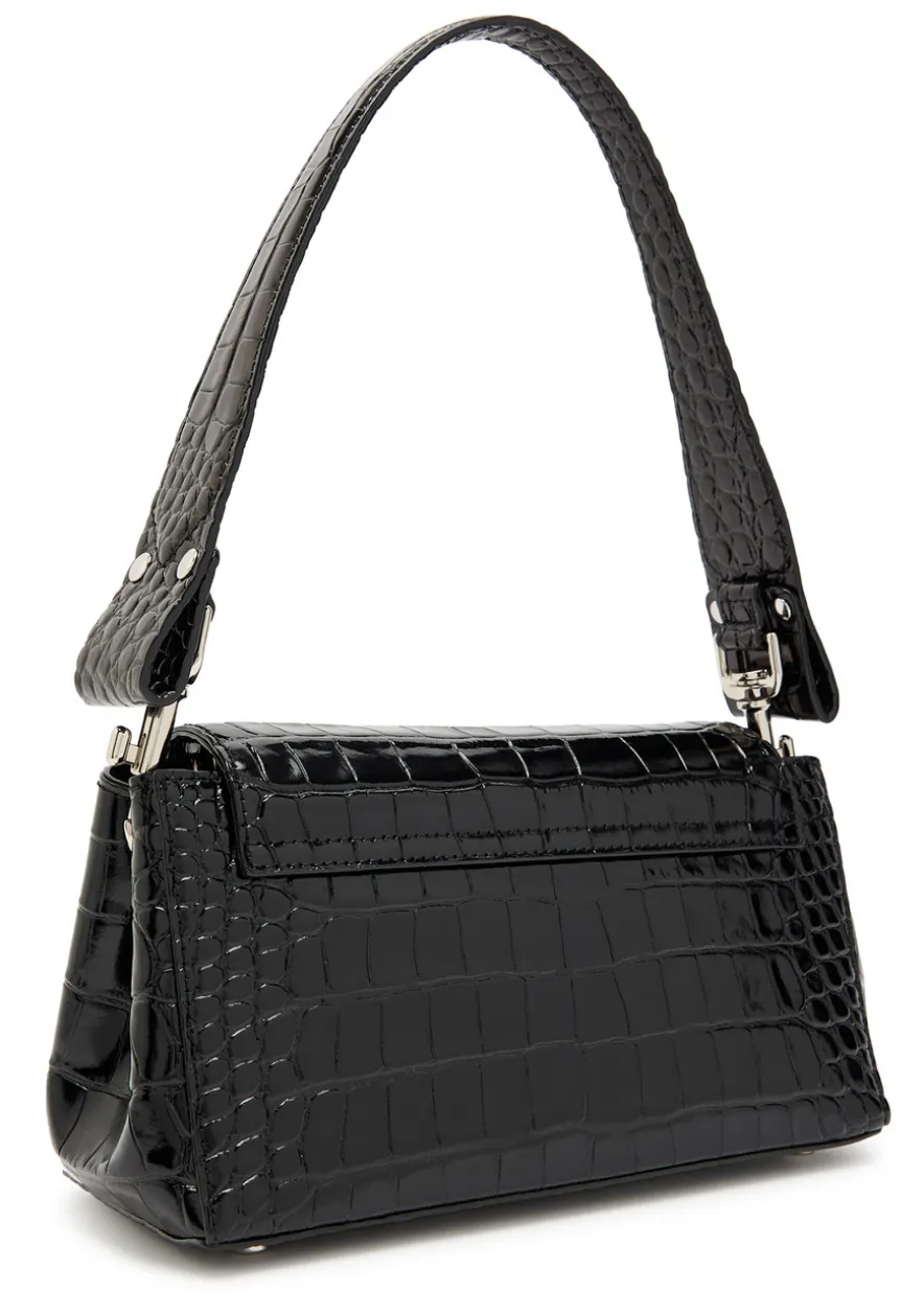 Hazel medium crocodile-effect patent leather shoulder bag