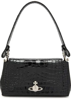 Hazel medium crocodile-effect patent leather shoulder bag