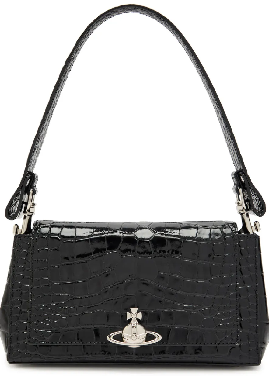 Hazel medium crocodile-effect patent leather shoulder bag