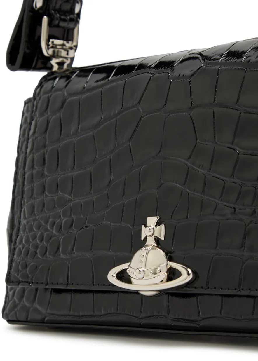 Hazel medium crocodile-effect patent leather shoulder bag