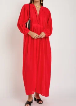 Hazy Nipple pleated cotton midi dress