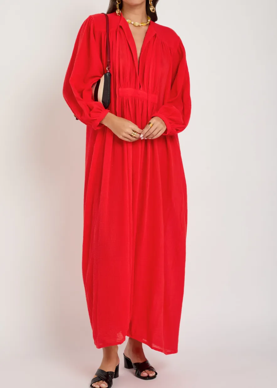 Hazy Nipple pleated cotton midi dress