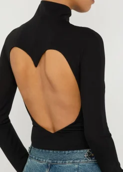Heart cut-out crepe bodysuit