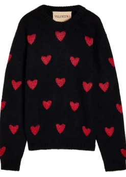 Heart-intarsia metallic brushed knit jumper