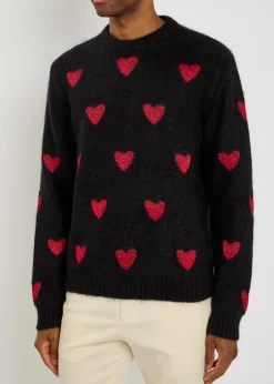 Heart-intarsia metallic brushed knit jumper