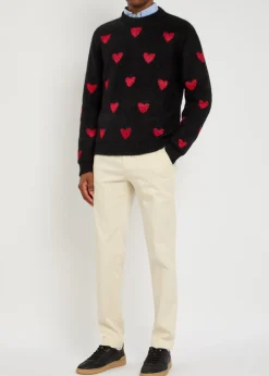 Heart-intarsia metallic brushed knit jumper