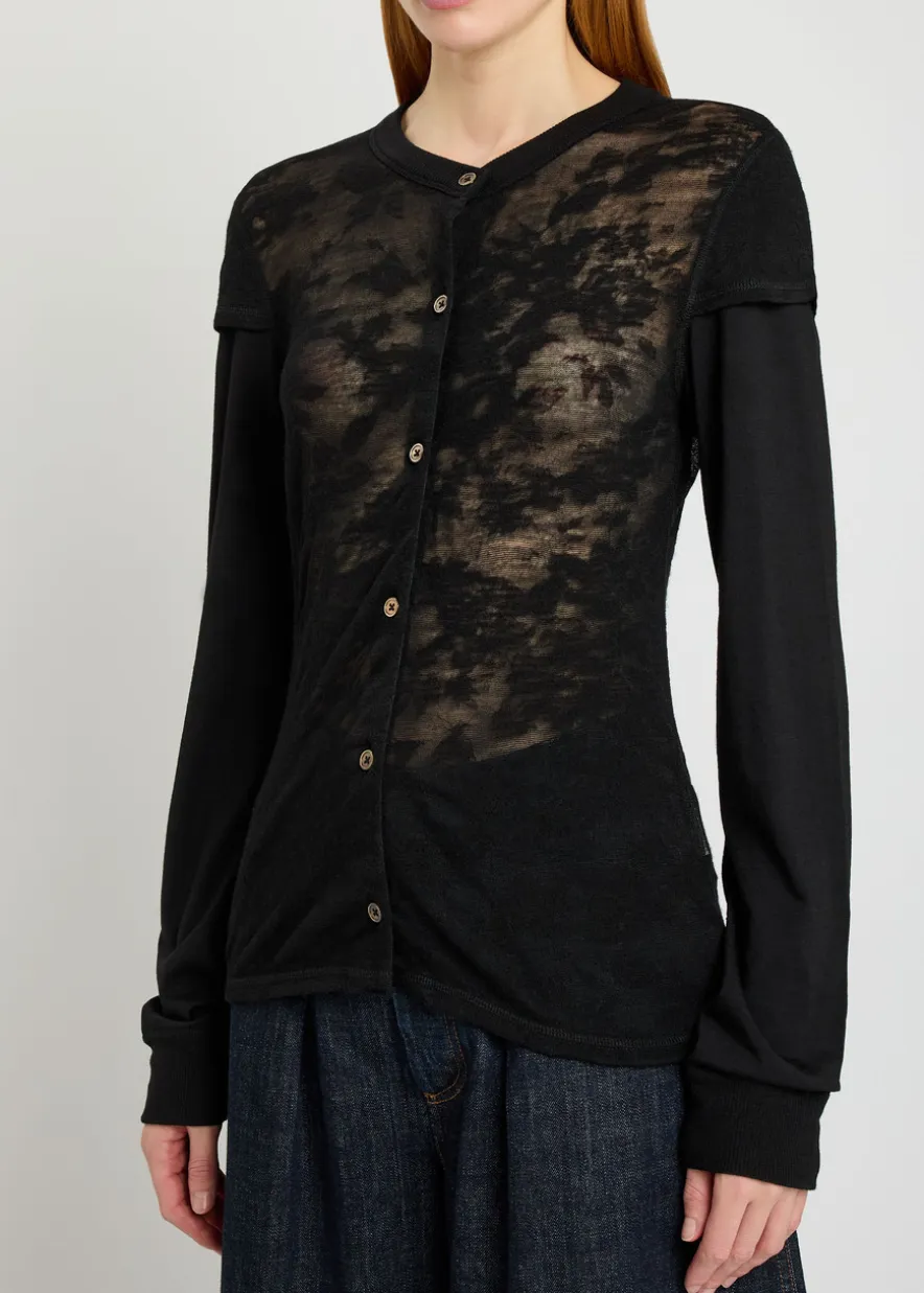 Heat floral-jacquard merino wool top