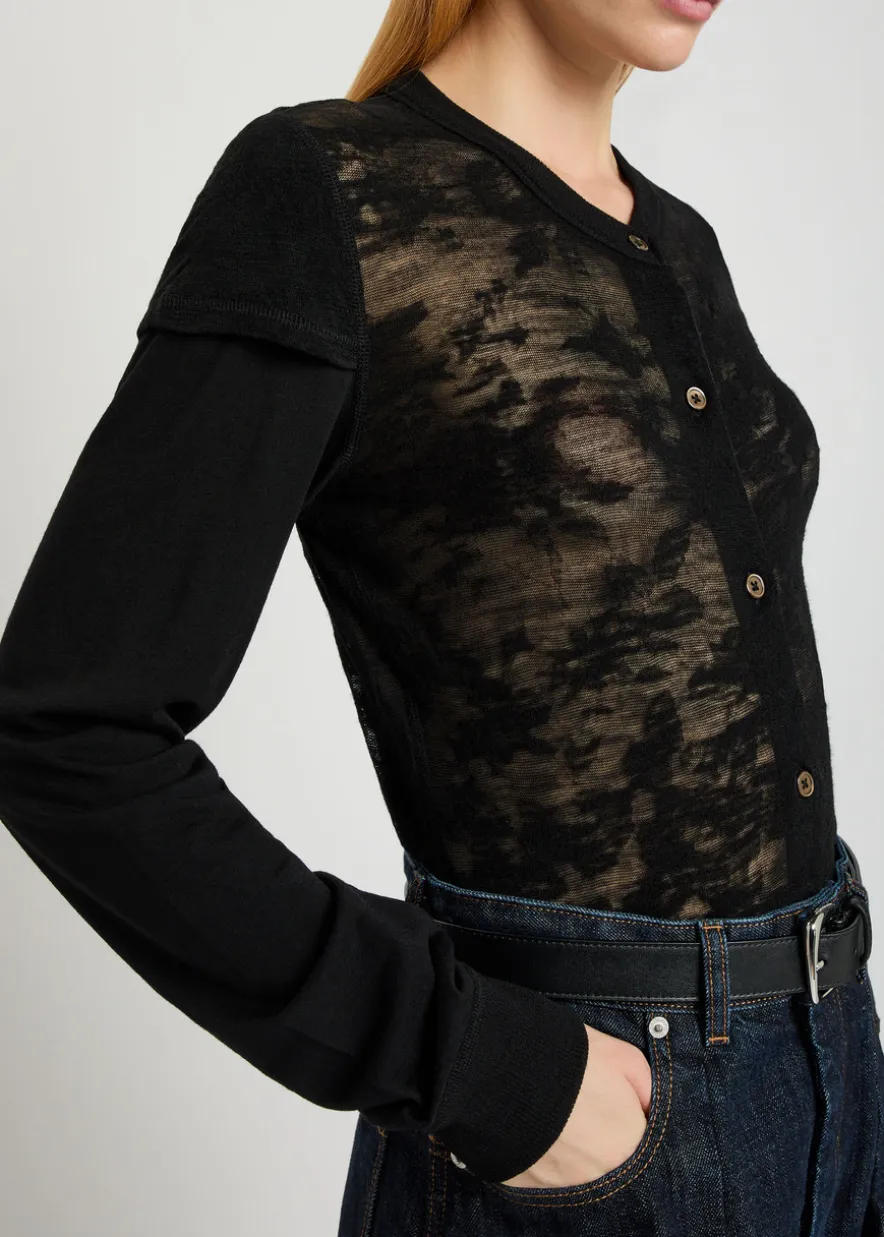 Heat floral-jacquard merino wool top