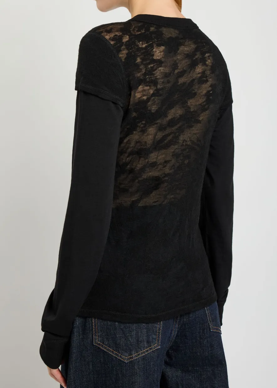 Heat floral-jacquard merino wool top