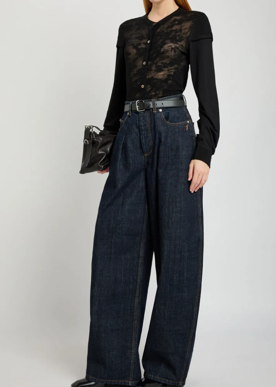 Heat floral-jacquard merino wool top