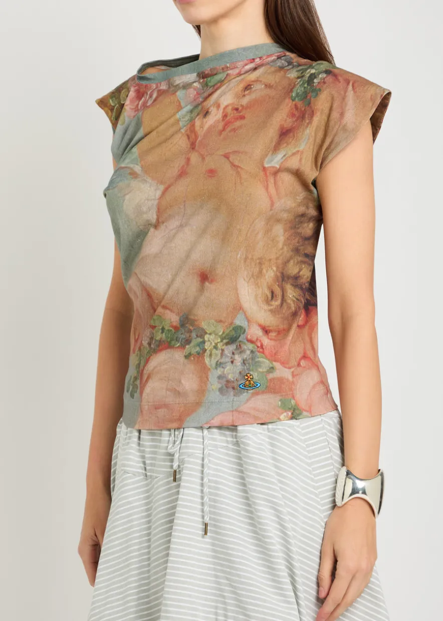 Hebo asymmetric printed cotton top