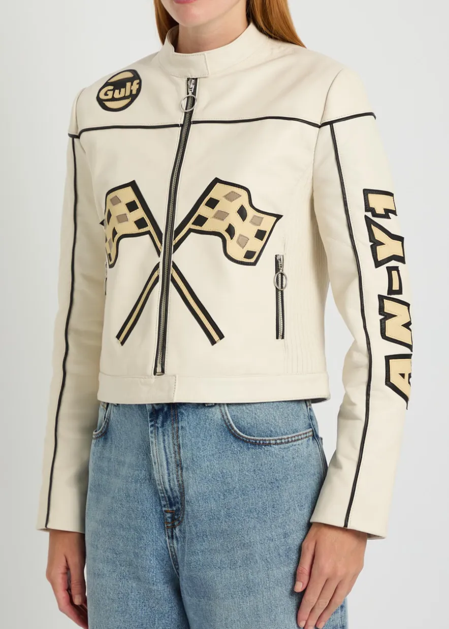 Helmut padded appliquéd leather jacket