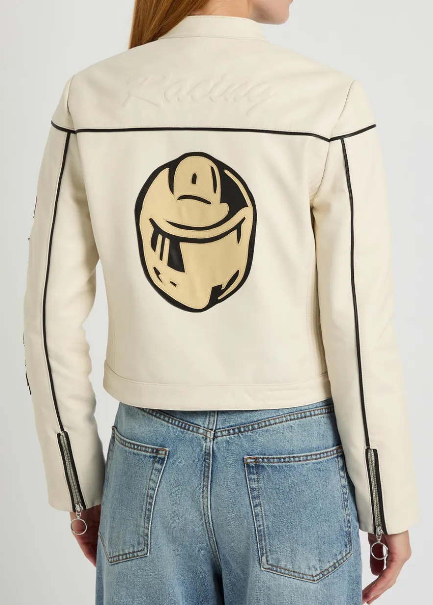 Helmut padded appliquéd leather jacket