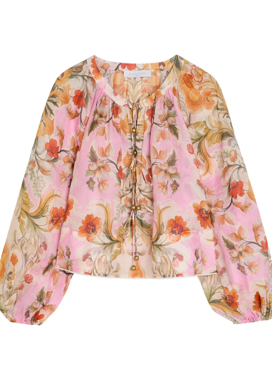 Henri floral-print ramie blouse