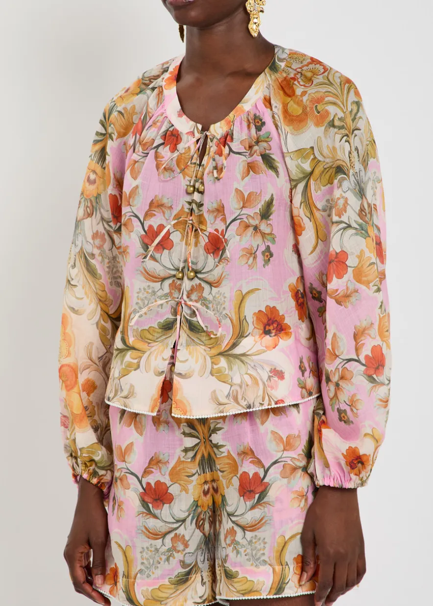 Henri floral-print ramie blouse