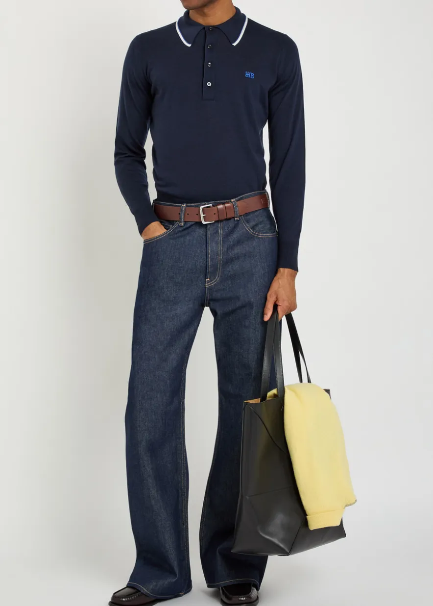 Henry logo fine-knit merino wool polo jumper
