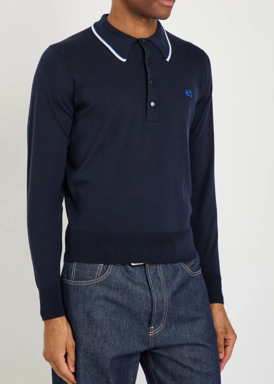 Henry logo fine-knit merino wool polo jumper