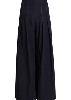 Henry pleated wide-leg denim trousers