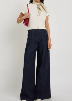 Henry pleated wide-leg denim trousers