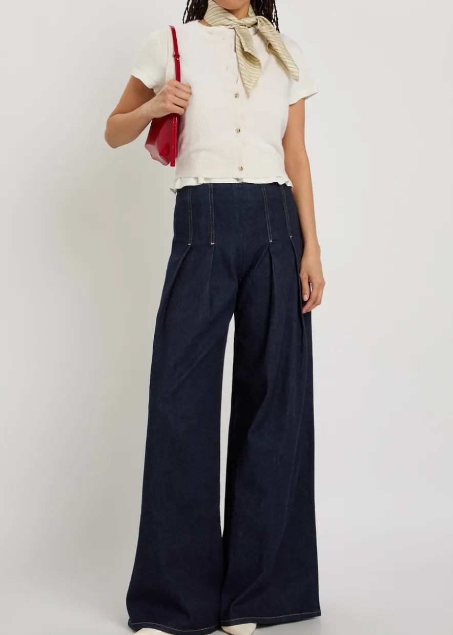 Henry pleated wide-leg denim trousers