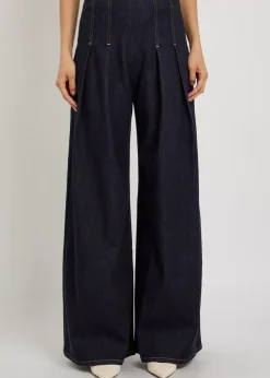 Henry pleated wide-leg denim trousers