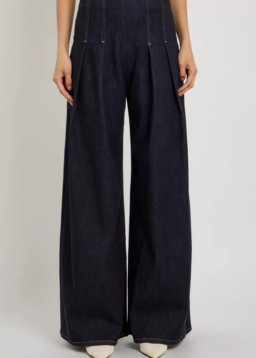 Henry pleated wide-leg denim trousers