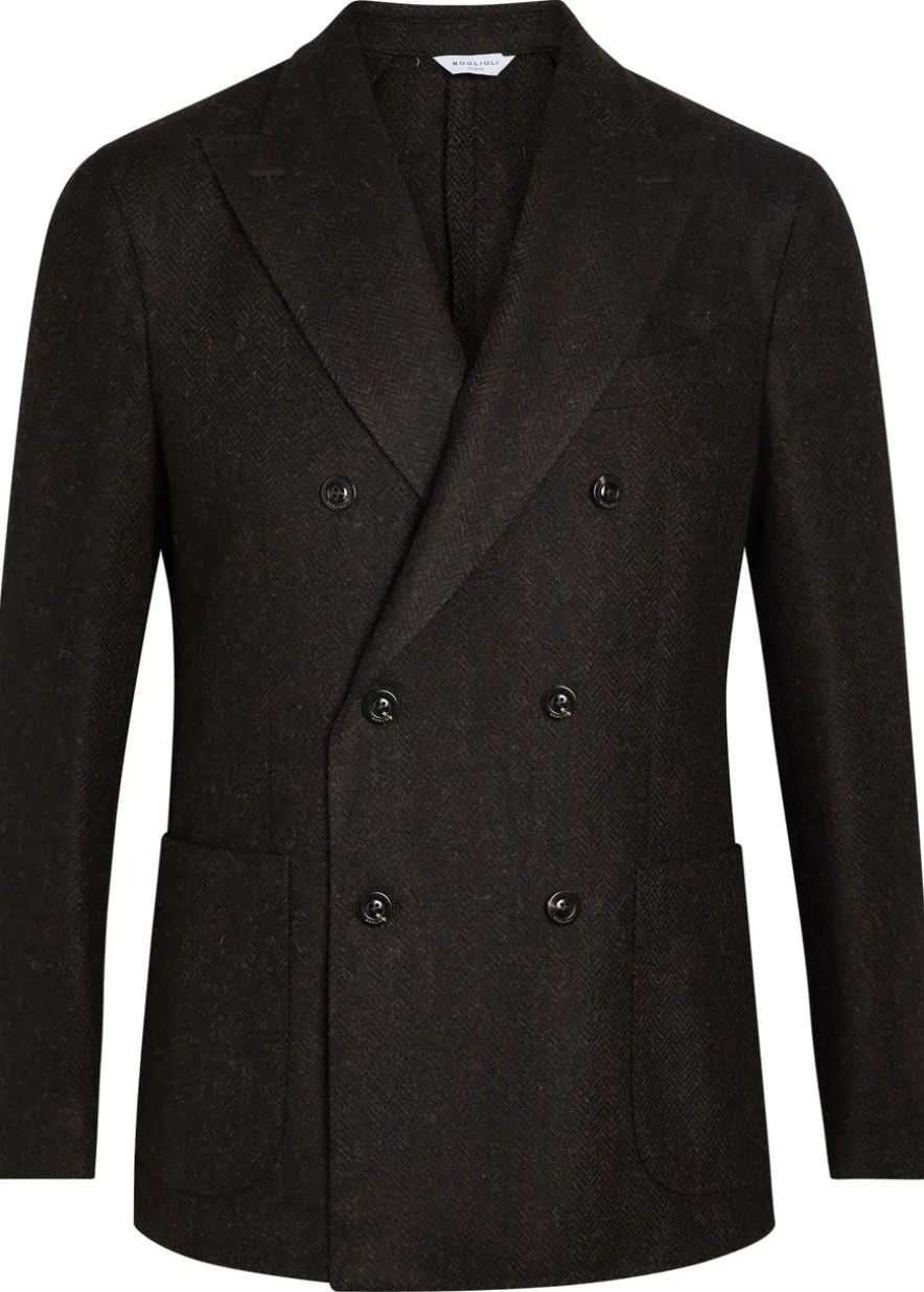 Herringbone double-breasted wool blazer