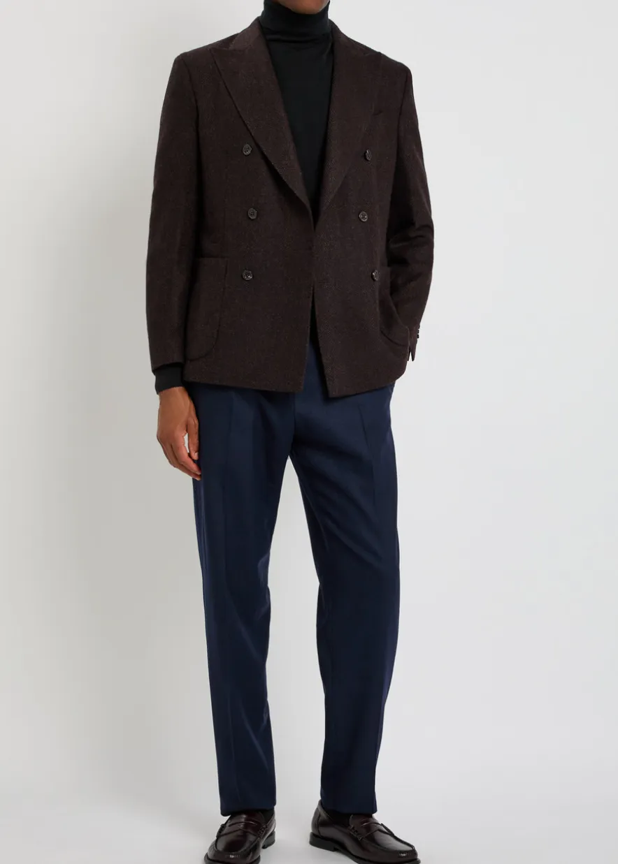 Herringbone double-breasted wool blazer