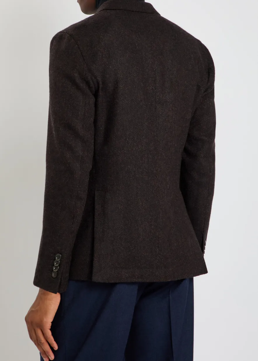 Herringbone double-breasted wool blazer
