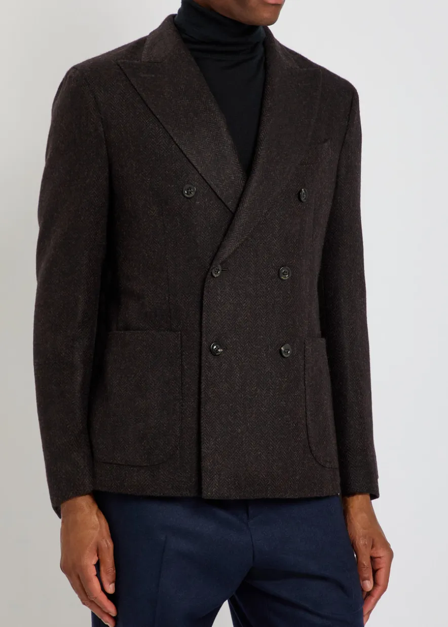 Herringbone double-breasted wool blazer