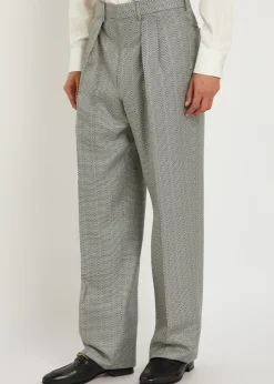 Herringbone tapered-leg silk trousers