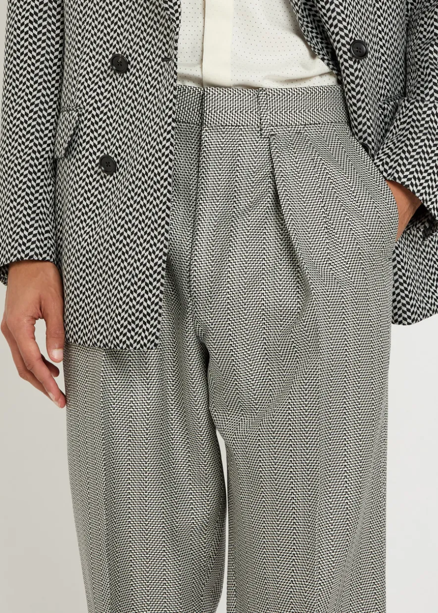 Herringbone tapered-leg silk trousers