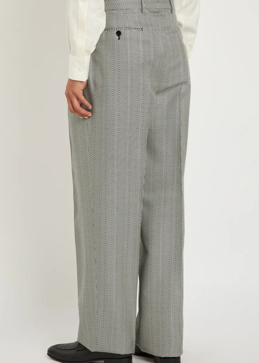 Herringbone tapered-leg silk trousers