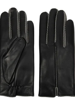 Herringbone-trimmed leather gloves