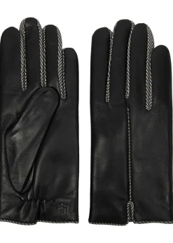 Herringbone-trimmed leather gloves